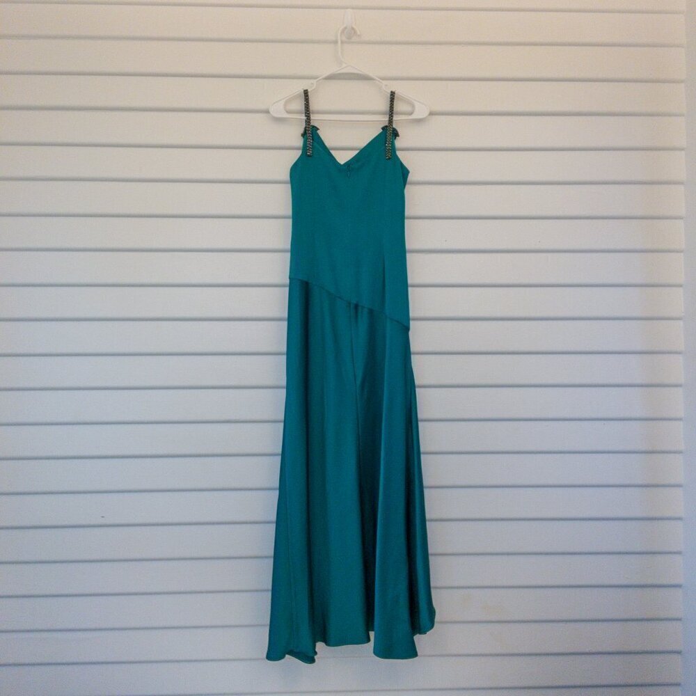 Rickie Freeman for Teri Jon Teal Beaded Strap Gown – Size 2 Cowl Neck Formal - Picture 2 of 5